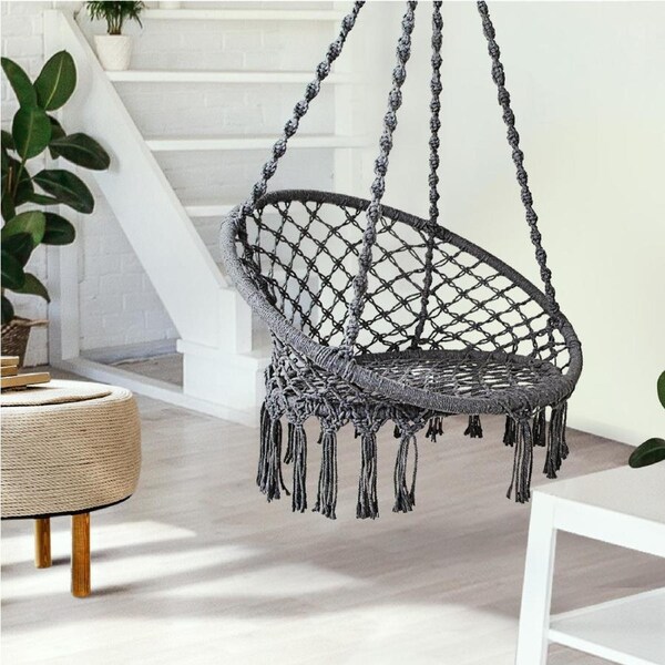 Gardeon Hammock Chair Indoor Swing Hanging Bed Relax Cotton Outdoor 124CM Grey