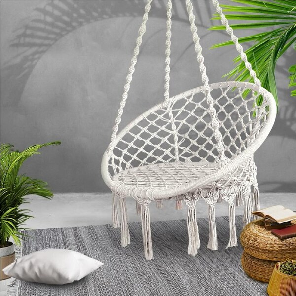 Gardeon Hammock Chair Indoor Swing Hanging Bed Relax Cotton Outdoor 124CM Cream