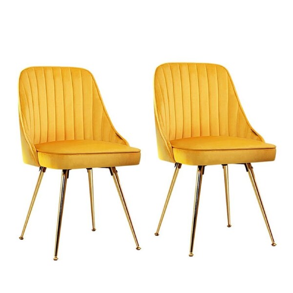 Artiss Dining Chairs Velvet Upholstered Chairs Sets of 2 Yellow