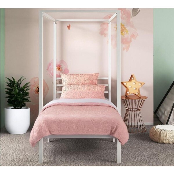 Zinus Canopy Queen Double Single Size Bed Frame Metal Platform- White Single