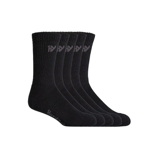 10 X Mens Hard Yakka Crew Work Black Workwear Socks Y20035 Black / Shoe Size 7-12