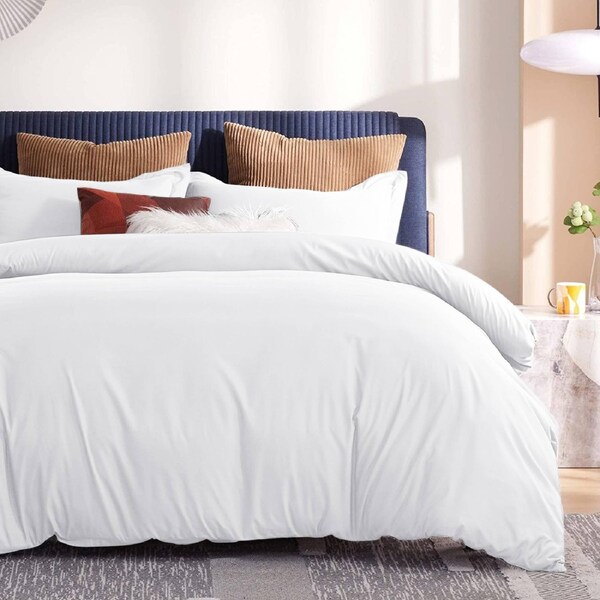 LINENOVA 100% Cotton Quilt Cover Set (Single Double Queen King Super King Size)-White King