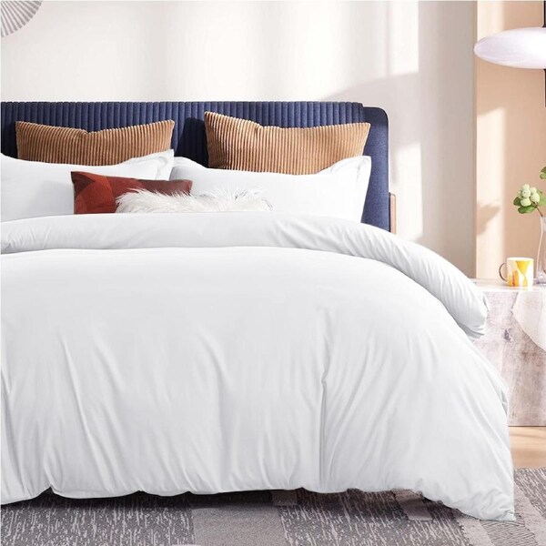 LINENOVA 100% Cotton Quilt Cover Set (Single Double Queen King Super King Size)-White Super King