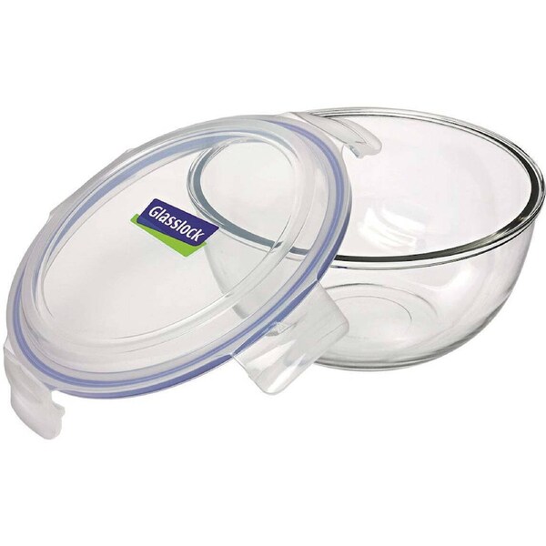 Glasslock Mixing & Storage 2L Glass Bowl Round w/ Lid Kitchen Container Clear