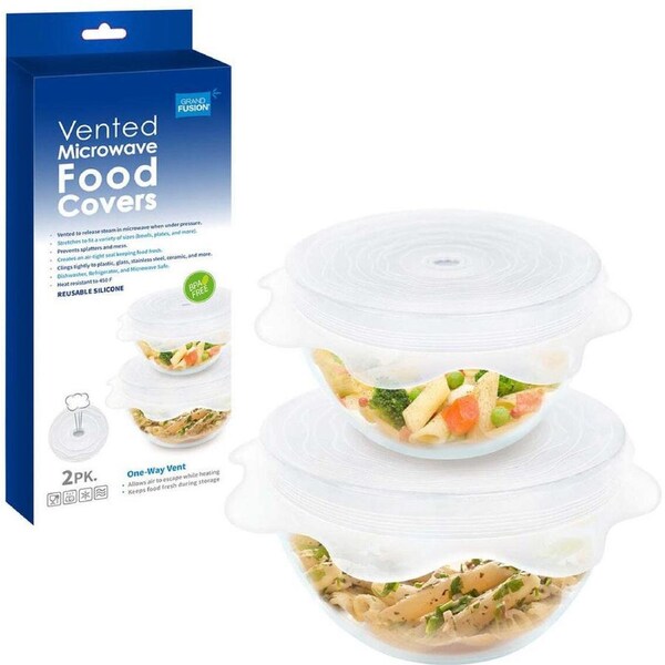 2pc Grand Fusion Silicone Vented Microwave Anti-Splatter Food Covers Reusable