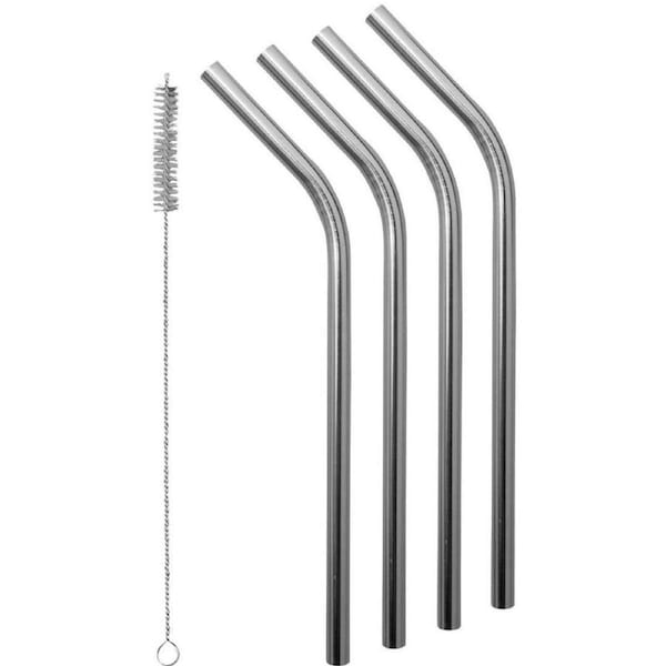 4pc Avanti 26cm Stainless Steel Drinking Straws Smoothie w/Cleaning Brush Silver