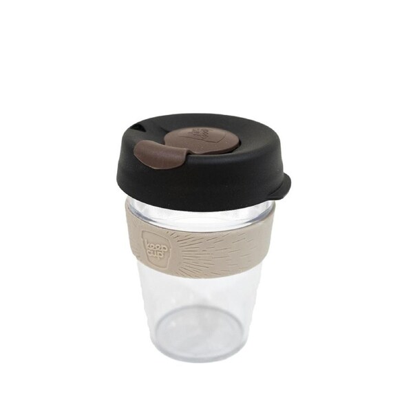 KeepCup Original Clear 340ml Tritan Cup Mug w/ White Base Black Lid/Brown Plug