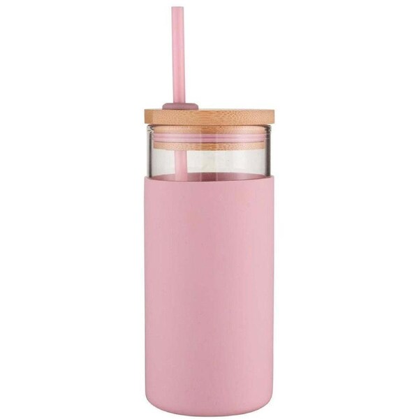 Avanti Reusable 580ml Glass Smoothie Drink Tumbler w/ Straw/Silicone Sleeve Pink