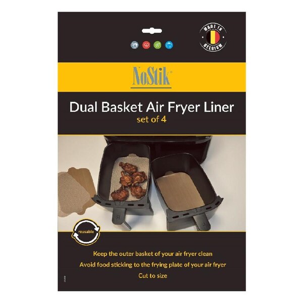 4pc Nostik Reusable Non-Stick Dual Air Fryer Liner Food Cooking Mat Set Brown