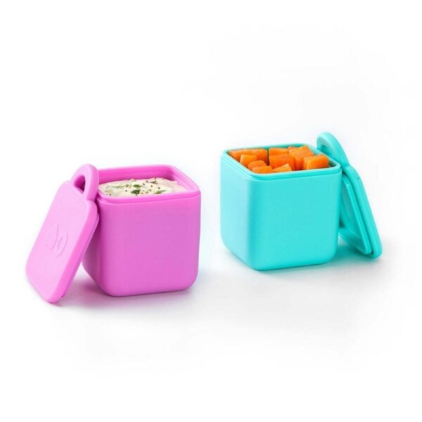 2pc Omie Omiedip 7cm Silicone Dip Container w/ Lid Condiment/Sauce Set Pink/Teal
