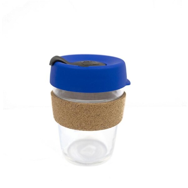 KeepCup Brew Cork 340ml Glass Cup Travel Drink Mug w/ Royal Blue Lid/Black Plug
