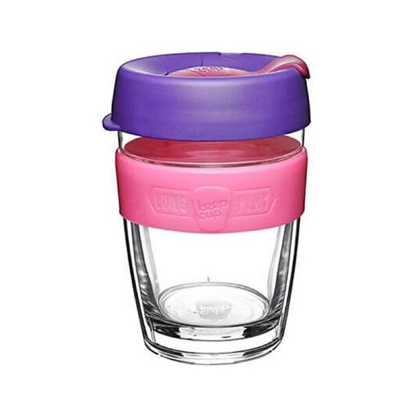KeepCup LongPlay Reusable 340ml Glass Coffee Cup Travel Drink Mug Medium Bloom