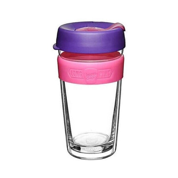 KeepCup LongPlay Reusable 454ml Glass Coffee Cup Travel Drink Water Mug Bloom