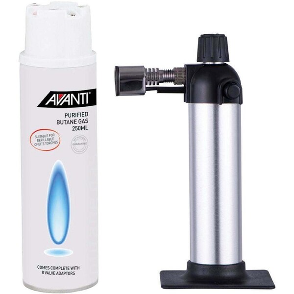 Avanti Chef Refillable Blow Torch Cooking/Baking Solder w/ 250ml Butane Gas
