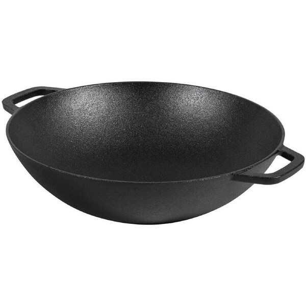Pyrolux Pyrocast 37cm Cast Iron Wok w/ Handle Round Stir-Fry Pan ...