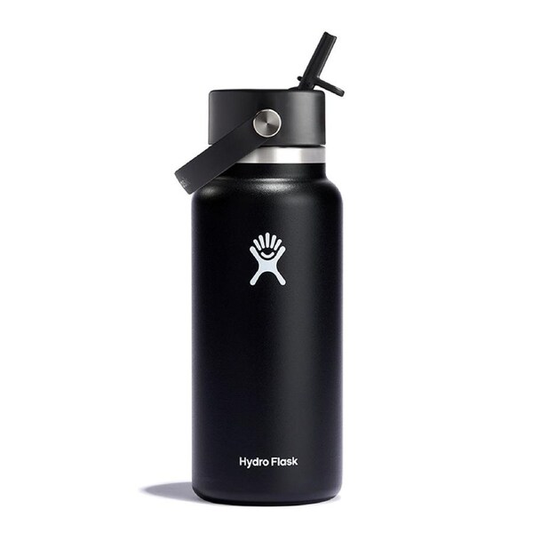 Hydro Flask Wide Mouth 946ml Insulated S/S Drink Bottle w/ Flex Straw Cap Black