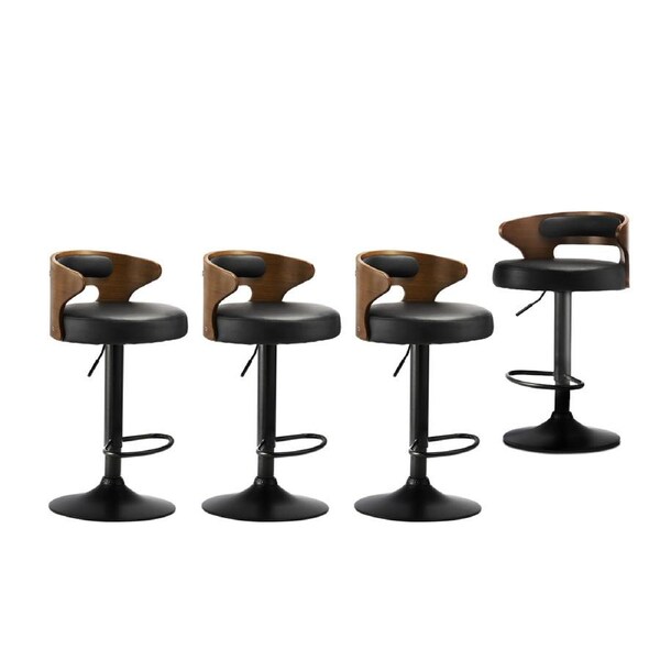 Oikiture 4x Bar Stools Kitchen Gas Lift Swivel Chairs Stool Wooden Barstool