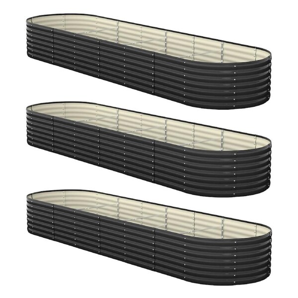 Livsip x3 Raised Garden Bed Kit Planter Oval Galvanised Steel 320cmX80cmX56cm