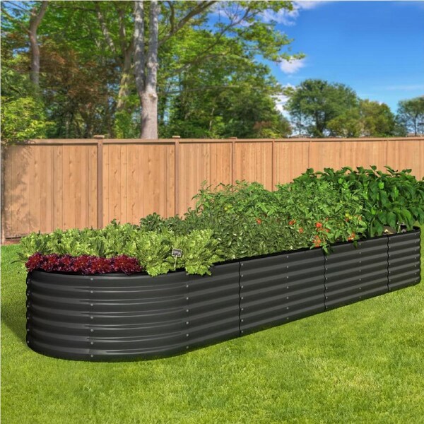 Livsip x2 Raised Garden Bed Kit Planter Oval Galvanised Steel 320cmX80cmX56cm