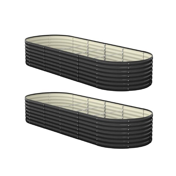 Livsip x2 Raised Garden Bed Kit Planter Oval Galvanised Steel 240cmX80cmX56cm