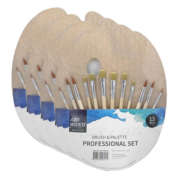 4x 13pc Art Boxd 30.5cm Wooden Paint Brushes Professional Painting Set w/Palette