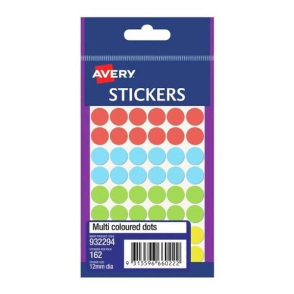 Avery Assorted Dots 12mm Pk162 Bx10