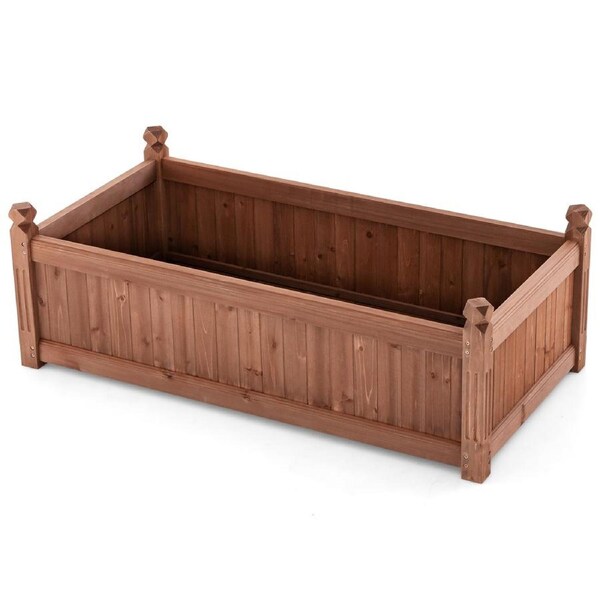 Costway Raised Garden Bed Wooden Planter Box w/ Drainage Holes Outdoor Flower Container Pot 1.1x0.6x0.4M