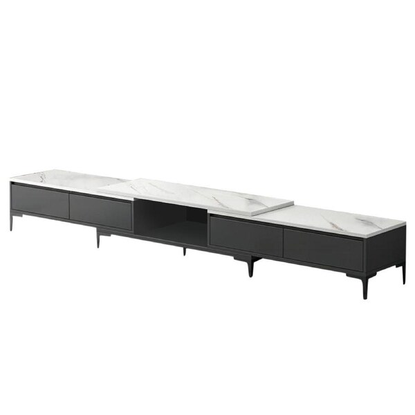 Foret Expandable TV Stand Entertainment Unit Marble Pattern Cabinet Drawer Shelf