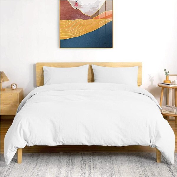 LINENOVA 100% Cotton Quilt Cover Set (Single Double Queen King Super King Size)-White Queen