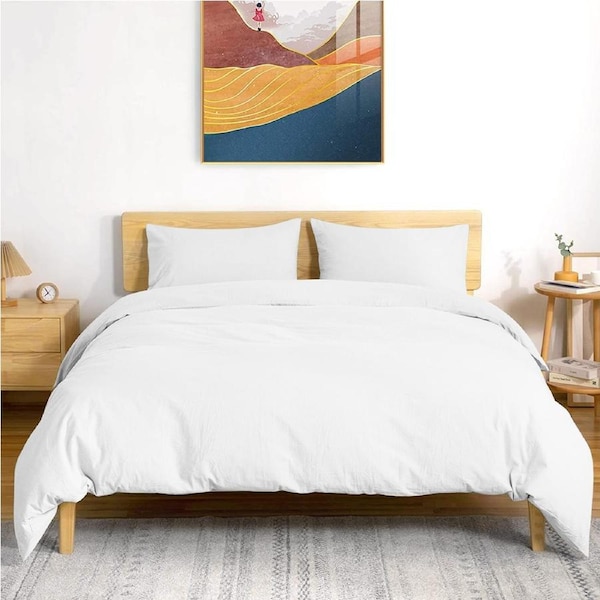 LINENOVA 100% Cotton Quilt Cover Set (Single Double Queen King Super King Size)-White Super King