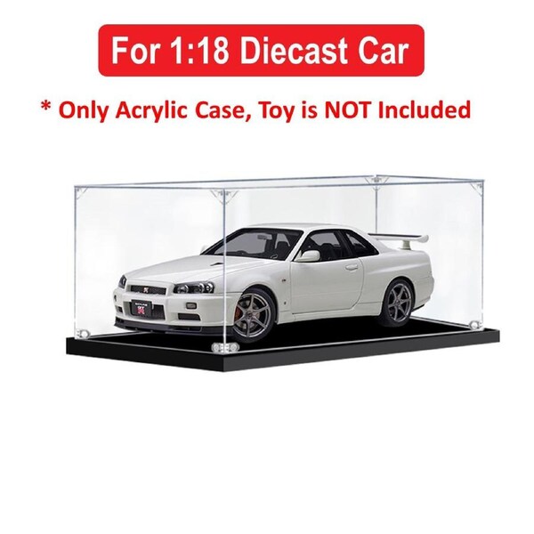 Acrylic Display Case for 1:18 AUTOART NISSAN SKYLINE GTR R34 V-SPEC II WHITE PEARL Diecast Car Model Figure Storage Box Dust Proof Glue Free