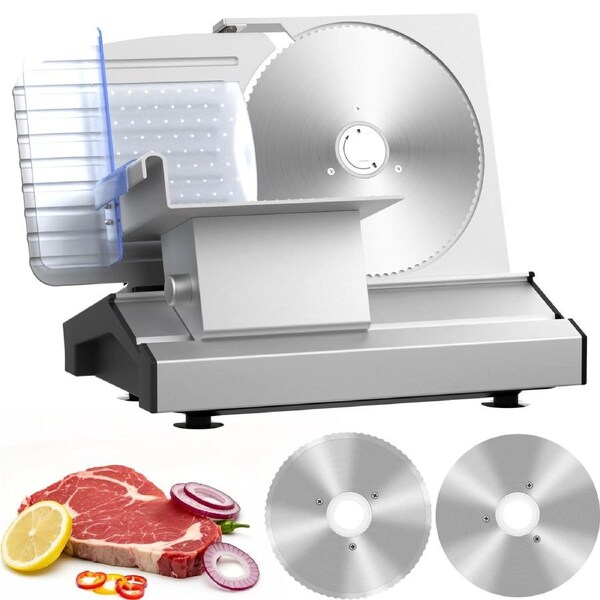 YOPOWER Meat Slicer 8.6" Precision Electric Multi-Function Food Slicers Machine(250w) with Two Removable Stainless Steel Blades, Easy-Wash Fruit Cheese Meat Cutter with Adjustable Thickness