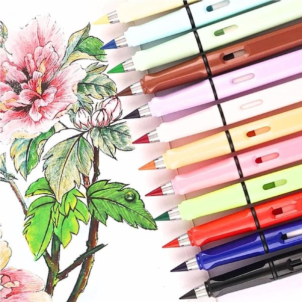 Pack of 12 Inkless Eternal Colored Pencil Drawing Pens