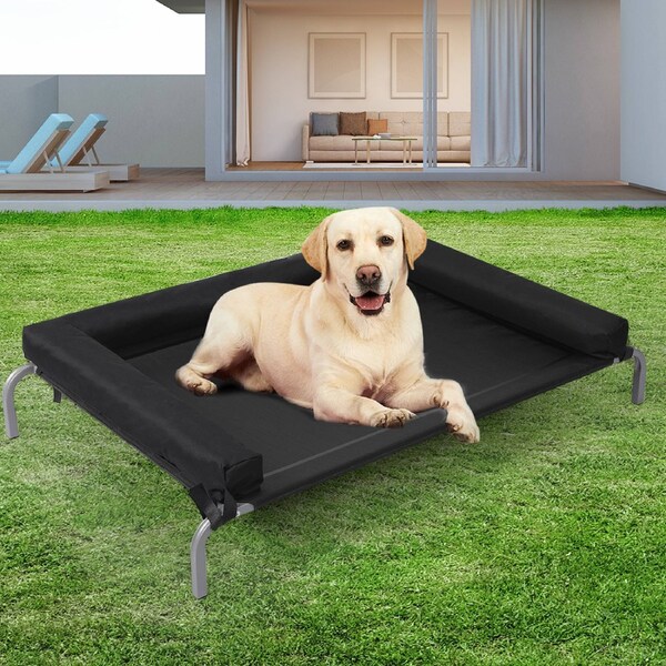 Pawz Elevated Pet Bed Sofa Bolster Dog Cat Trampoline Hammock Raised Heavy Duty Black / 108cm x 62cm x 25cm