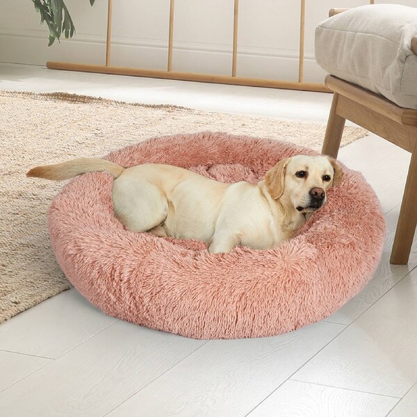 Pawz Pet Dog Calming Bed Warm Soft Plush Round Comfy Sleeping Washable Pink S(50cm x 50cm x 25cm)