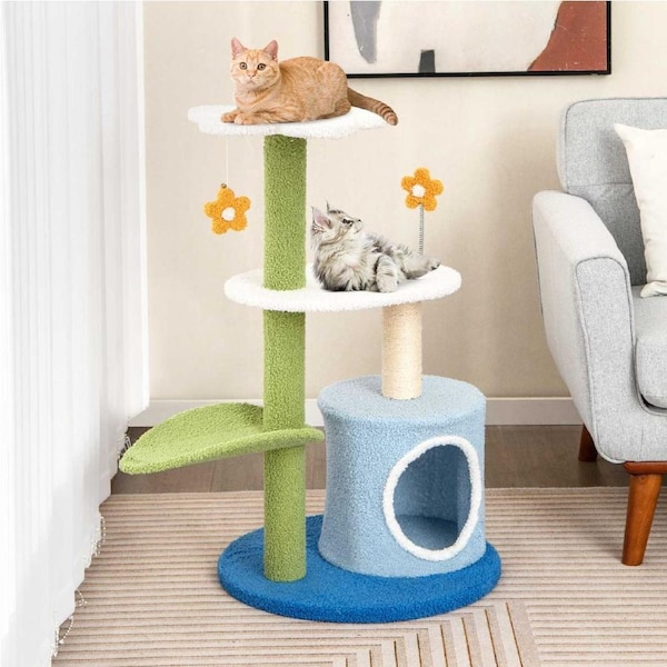 Costway 4-Tier Cat Tree Tower Sisal Scratching Post Cat Activity Center Entertainment Furniture