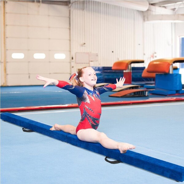 Costway 7FT Gymnastic Beam Floor Balance Beam w/Handles/Wood Base/Anti-slip Bottom Blue