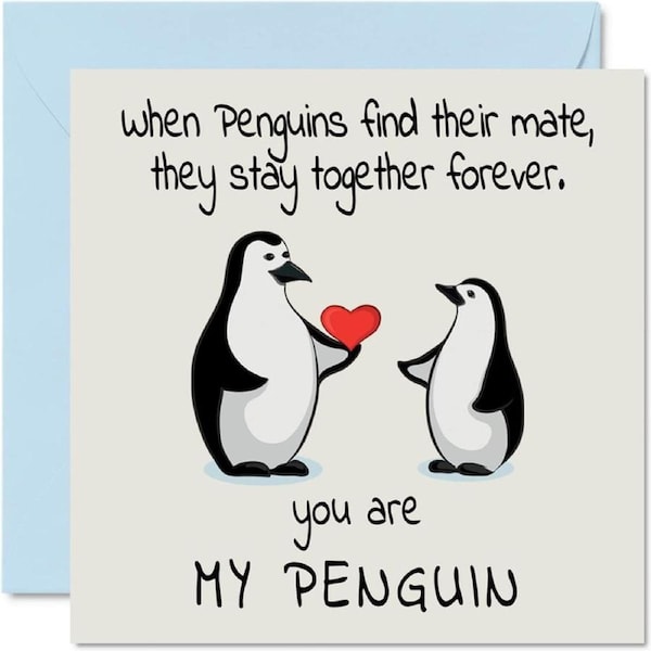 You Are My Penguin Valentines Card - Cute Valentine Romantic Valentine's Day Card for Girlfriend Boyfriend Wife Husband Partner Friend Him Her, 145mm x 145mm Anniversary Greeting Cards for Fiancee