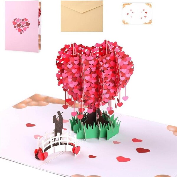 Pop Up Wedding Card, GeeRic 3D Proposal Card Popup Anniversary Love Card Romantic Valentine's Day Greeting Card with Envelope Wedding Invitation Card Love Tree Paper Card for Her Him Lovers