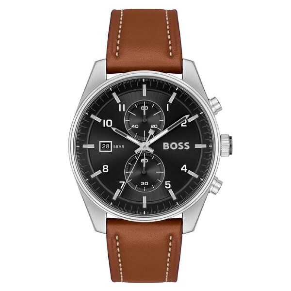 BOSS by Hugo Boss Brown Leather Black Sunray Dial Chronograph Men's Watch - 1514161