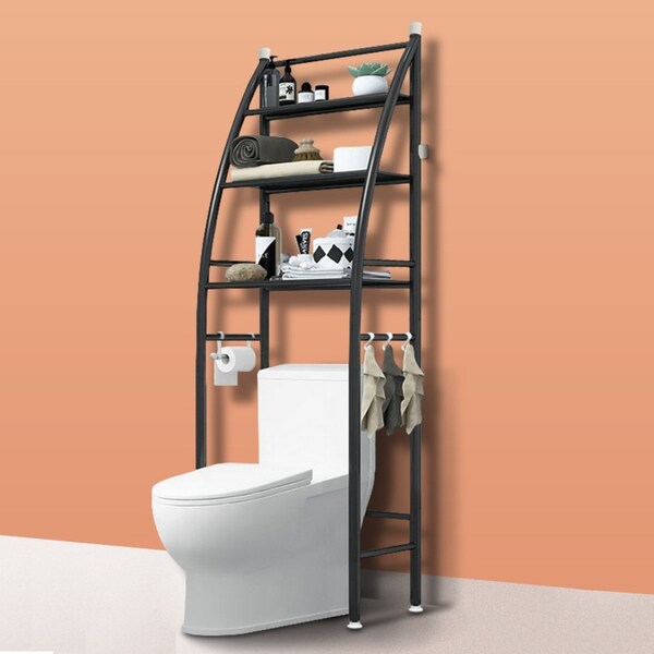 ACA Black 3-Tier Over Toilet Storage Shelf Bathroom Cabinet Laundry Organizer Towel Rack