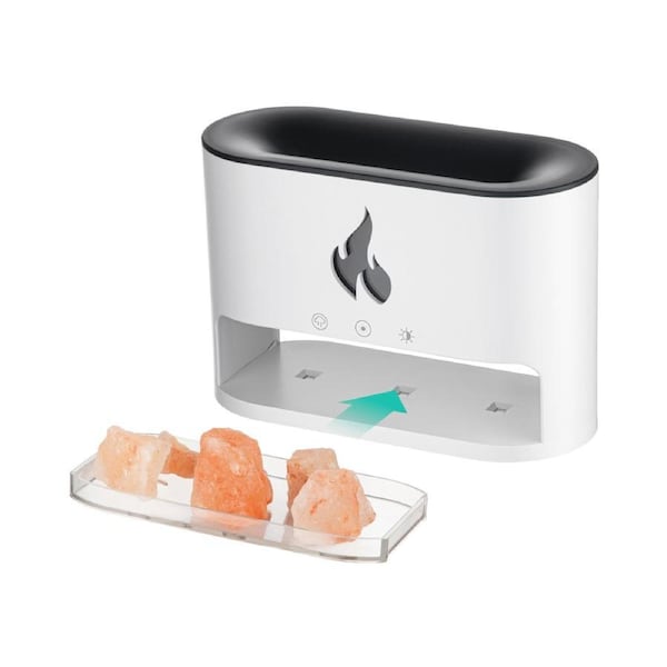 ACA White Ultrasonic Air Humidifier Fragrance Oil Aroma Diffuser LED Light Flame Volcano