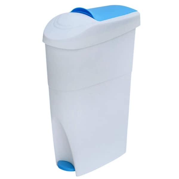 Dolphy 18L Sanitary Bin - ABS Plastic with Foot Pedal, Odour-Lock, Hands-Free Operation - White & Blue