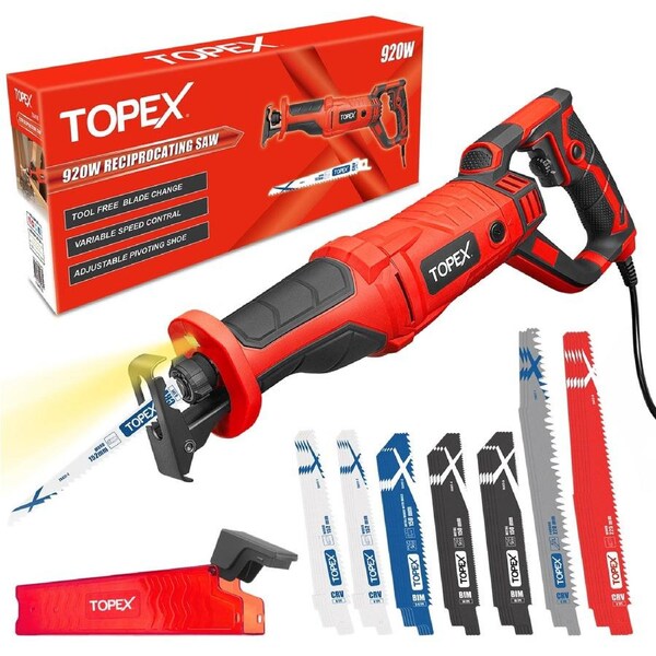 TOPEX 920W Reciprocating Saw w/ 34 Pcs Blades Quickly Cut Depth in Wood and Metal Cutting