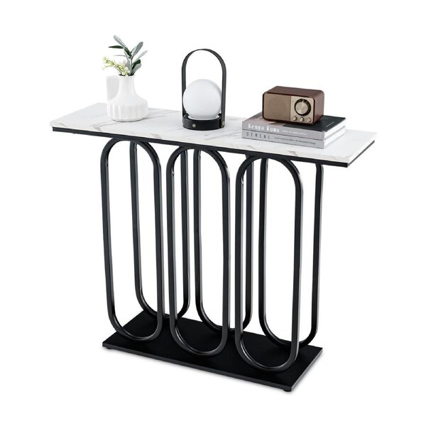 Giantex 100cm Console Table Faux Marble Entryway Table w/Metal Frame & Adjustable Foot Pads Side Table