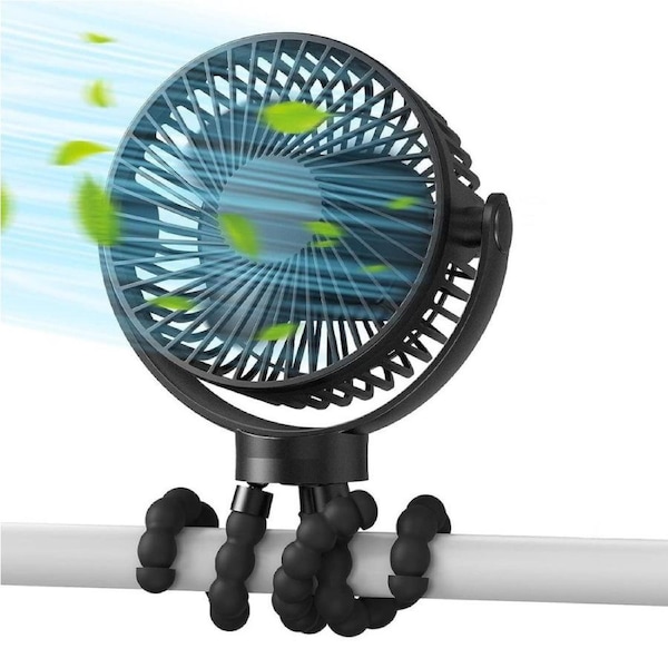 Portable Stroller Fan, Small Clip on Fan, 3 Speed 360° Rotate Flexible Tripod Baby Fan Handheld USB Rechargeable Desk Cooling Fan for Car Seat Crib Treadmill Travel Camping