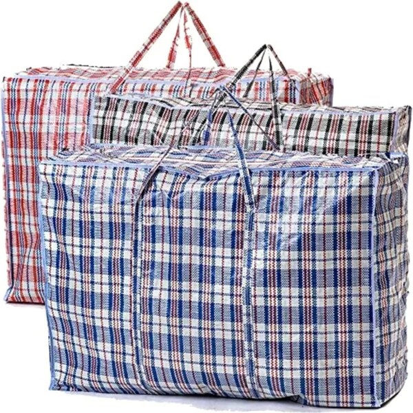 48x Large Stripe Bag Packing Storage Strip Zip Shopping Travel Check House Moving 90cm x 78cm x 25cm