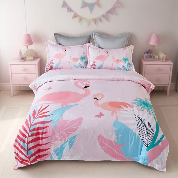 Flamingo Kids Quilt/Doona/Duvet Cover Set - Double Size