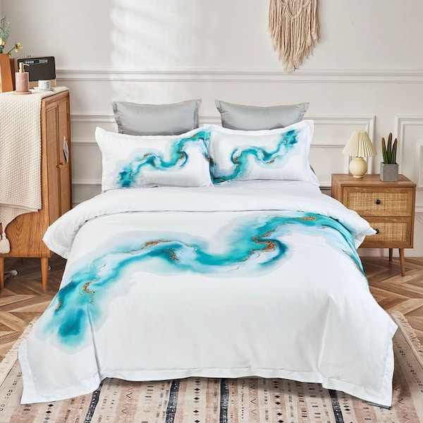 Ocean Marble Quilt/Doona/Duvet Cover Set - King Size