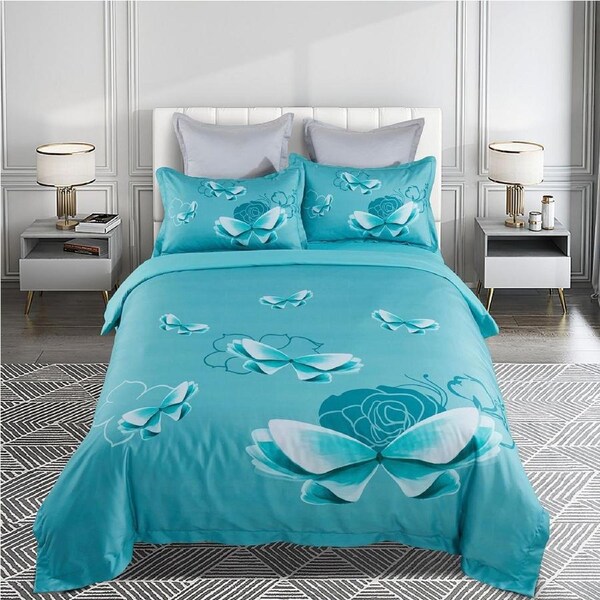Butterfly Green Quilt/Doona/Duvet Cover Set - Super King Size